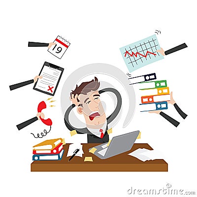 Exhausted and stressed businessman Vector Illustration