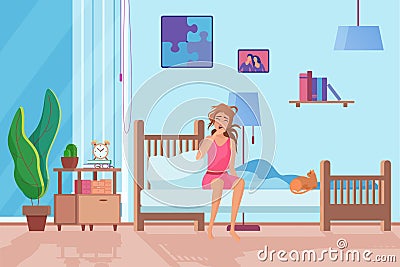 Exhausted woman in morning flat vector illustration Vector Illustration