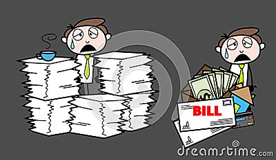 Exhausted with work load and bills Cartoon Professional Businessman Stock Photo