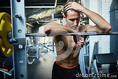 Portrait of Tired Athlete at Gym Stock Photo