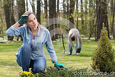 Exhausting work in garden Stock Photo