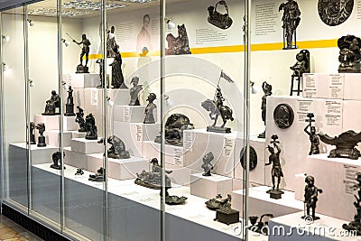 Exhibition in the art gallery. Modern art and sculpture, Yekaterinburg, Russia Editorial Stock Photo