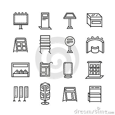 Exhibition banner stands, promo display line vector icons Vector Illustration