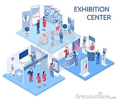 Exhibition Center Isometric Compositions Vector Illustration