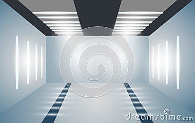 Exhibition empty 3D room with bright lighting. Presentation of cars, motorcycles, retro, valuables. Vector. Vector Illustration
