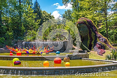 Exhibition of glass artist Chihuly in the Atlanta Botanical Garden. Editorial Stock Photo