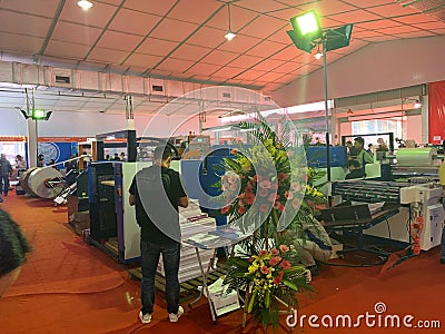 Inside exhibition of printers and printing materials - Hanoi, Vietnam March 21, 2018 Editorial Stock Photo