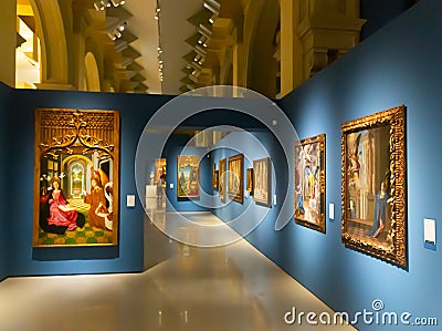 Exhibition of paintings in National Art Museum of Catalonia. Barcelona. Spain. Editorial Stock Photo