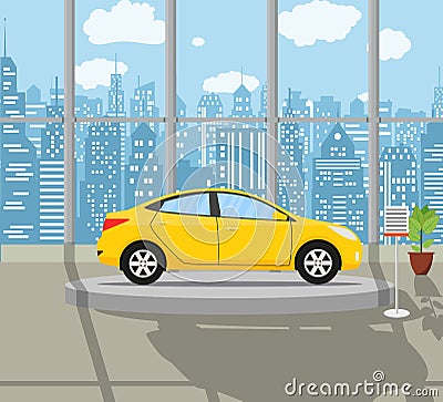 Exhibition Pavilion with yellow car, Vector Illustration