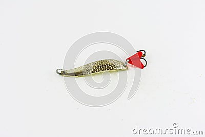 Exhibition of pirated copies of fishing metal spoon baits. Stock Photo