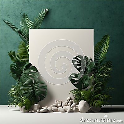 cosmetic tree stone branch beauty bottle product natural tree background layout nature. Generative AI. Stock Photo