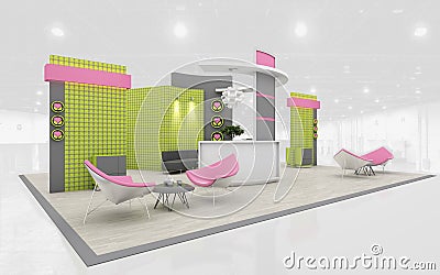 Exhibition Stand in Green and Pink colors 3d Rendering Stock Photo