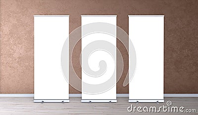 Exhibition stand roll-up banners, screen for you design. Empty rollup banners stand. Stock Photo