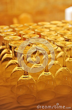 Foreground of glasses for wine in a bar Stock Photo