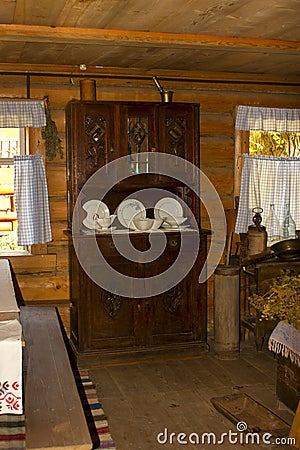 Exhibits and furnishings in the outbuilding of the kitchen in the Museum A.P. Chekhov in t Editorial Stock Photo