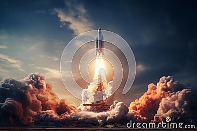 Exhilarating Rocket launch takeoff dramatic. Generate Ai Stock Photo