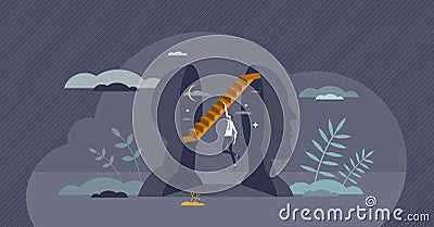 Existentialism as philosophical search for life meaning tiny person concept Vector Illustration