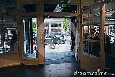 Exit of the boutique store, city of Denver Colorado USA Editorial Stock Photo