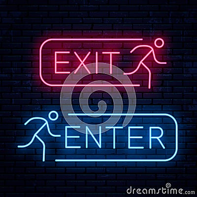 Exit and Enter. Vector neon signs Vector Illustration
