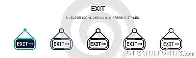 Exit icon in filled, thin line, outline and stroke style. Vector illustration of two colored and black exit vector icons designs Vector Illustration