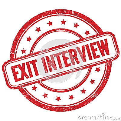 EXIT INTERVIEW text on red grungy round rubber stamp Stock Photo