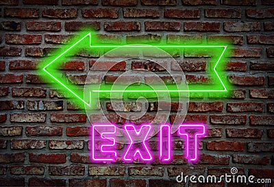 Exit neon sign on wall Stock Photo