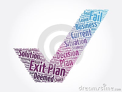 Exit Plan check mark word cloud collage, business concept background Stock Photo