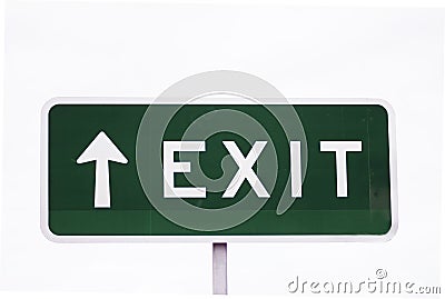 Exit sign arrow pointing up upwards white background Stock Photo