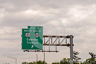 Exit 1A sign on Interstate 676 Editorial Stock Photo