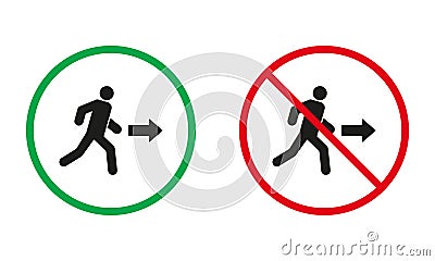 Exit Warning Sign. Evacuation in Building Silhouette Icons Set. Emergency Way Allowed, Escape Prohibited Symbol Vector Illustration
