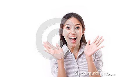 Exited, happy, satisfied woman Stock Photo