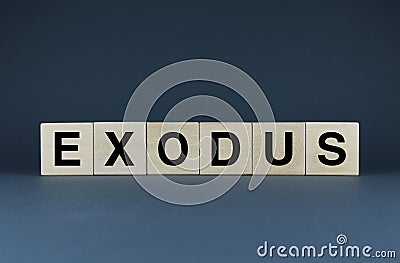 Exodus. Cubes form the word Exodus Stock Photo