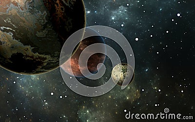 Exoplanets or Extrasolar planets with stars on background nebula Cartoon Illustration