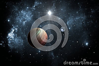 Exoplanets or Extrasolar planets with stars on background nebula Cartoon Illustration