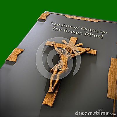 Exorcism book on green background Cartoon Illustration