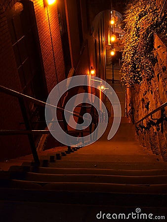 Exorcist Stairs at Night Stock Photo