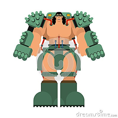 Exoskeleton mechanical technology robotic skeleton. Iron suit robot. Metallic clothing cyborg. Vector illustration Vector Illustration