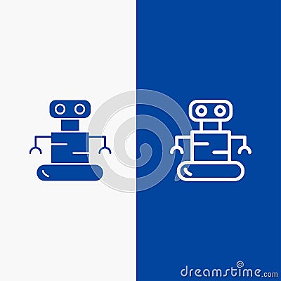 Exoskeleton, Robot, Space Line and Glyph Solid icon Blue banner Line and Glyph Solid icon Blue banner Vector Illustration