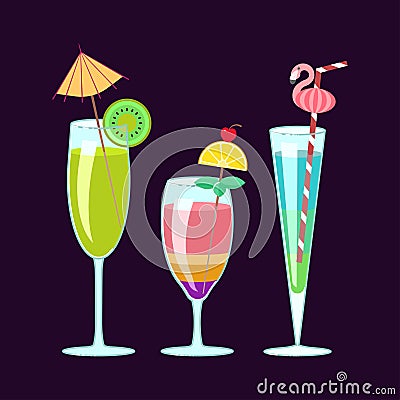 Exotic alcoholic cocktails Vector Illustration