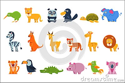 Exotic Animals Fauna Set Vector Illustration