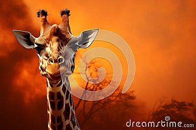 Exotic banner features a graceful giraffe, symbol of untamed elegance Stock Photo