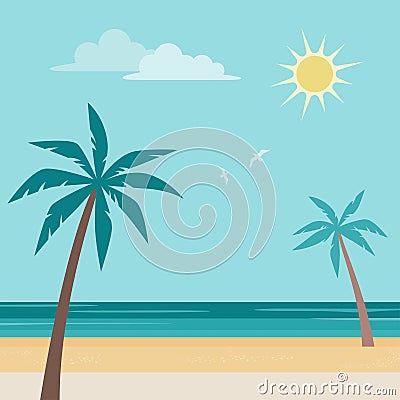 Exotic beach with palms background Vector Illustration