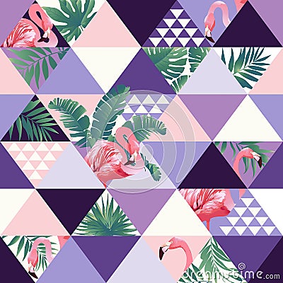 Exotic beach trendy seamless pattern, patchwork illustrated floral tropical banana leaves. Vector Illustration