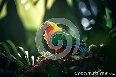 Exotic bird in tropical forest, bright animal in jungle close-up, generative AI Stock Photo