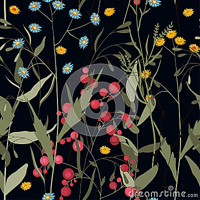 Exotic botanical background of summer decorative elements. Beautiful paradise flowers or blossom and stems or leaves design, Vector Illustration