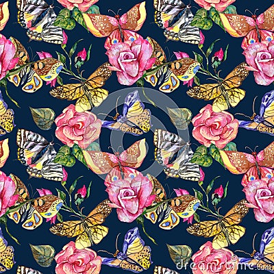 Exotic butterfly wild insect pattern in a watercolor style. Stock Photo