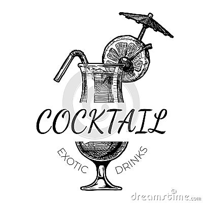 Exotic cocktail drinks vintage label Vector Illustration