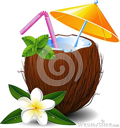 Exotic coconut cocktail Vector Illustration