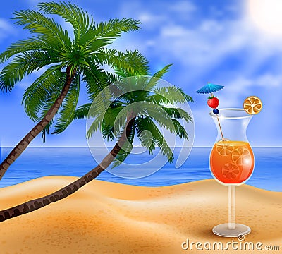 Exotic coconut cocktail Vector Illustration