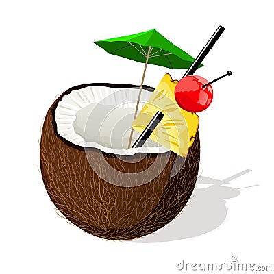 Exotic coconut cocktail. Vector Illustration